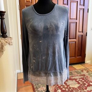 Tempo Paris Distressed Gray Long Sleeve Top